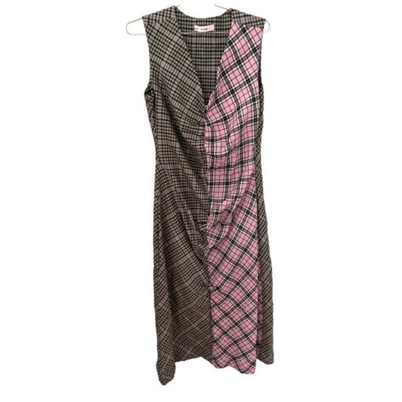 Brogger Audrey Plaid Ruched Midi Dress L - Picture 4 of 8